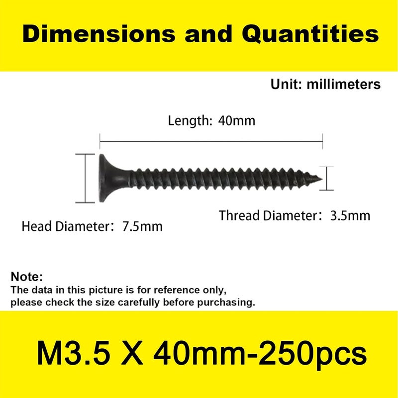 LERNOU 250 pcs Outdoor Wood Screws, Phillips Flat Head Long Screws, Self-Tapping Countersunk Screws, Quick Self-Tapping Deck Screw for Various Woodworking Repairs and DIY Projects #6 x 1-5/8''(40 mm) - Image 2